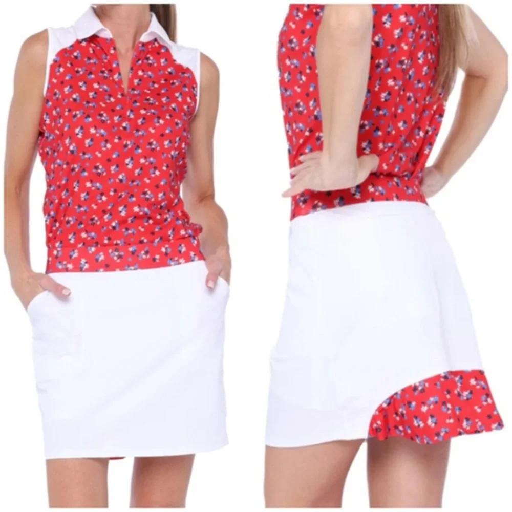 NWT Belyn Key Ruffle Golf Skort In American Beauty White/Red Size‎ Small